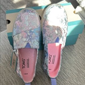 TOMS Kids' Silver and Pink Slip-On Shoes